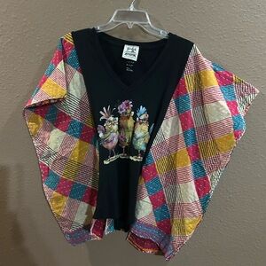 Boho Kimono Top with Colorful Chick Graphic kantha material